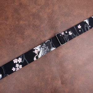 Personalized koi fish and sakura guitar strap with leather ends image 4