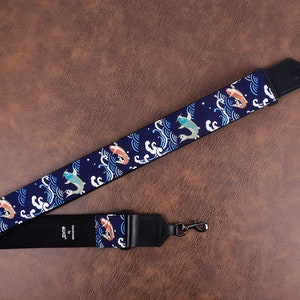 Personalized koi fish banjo strap with leather ends and hook, banjolele strap