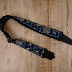Personalized lightning bolt dragon guitar strap with leather ends for acoustic guitar, electric and bass guitar, graduation gift