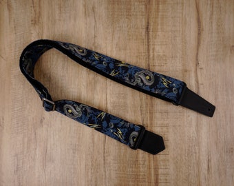Personalized lightning bolt dragon guitar strap with leather ends for acoustic guitar, electric and bass guitar, graduation gift