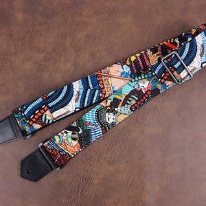 Personalized samurai anime guitar strap with leather ends for acoustic guitar, electric, and bass guitar, graduation gift