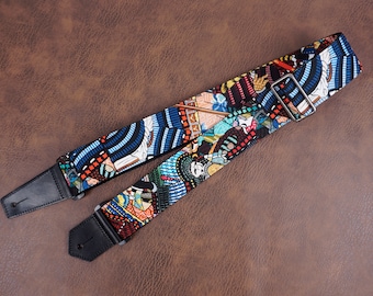 Personalized samurai anime guitar strap with leather ends for acoustic guitar, electric, and bass guitar, graduation gift