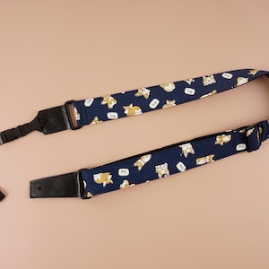 Personalized corgi printed ukulele shoulder strap with leather ends,