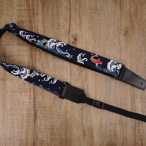 Personalized  koi fish ukulele strap with leather ends,