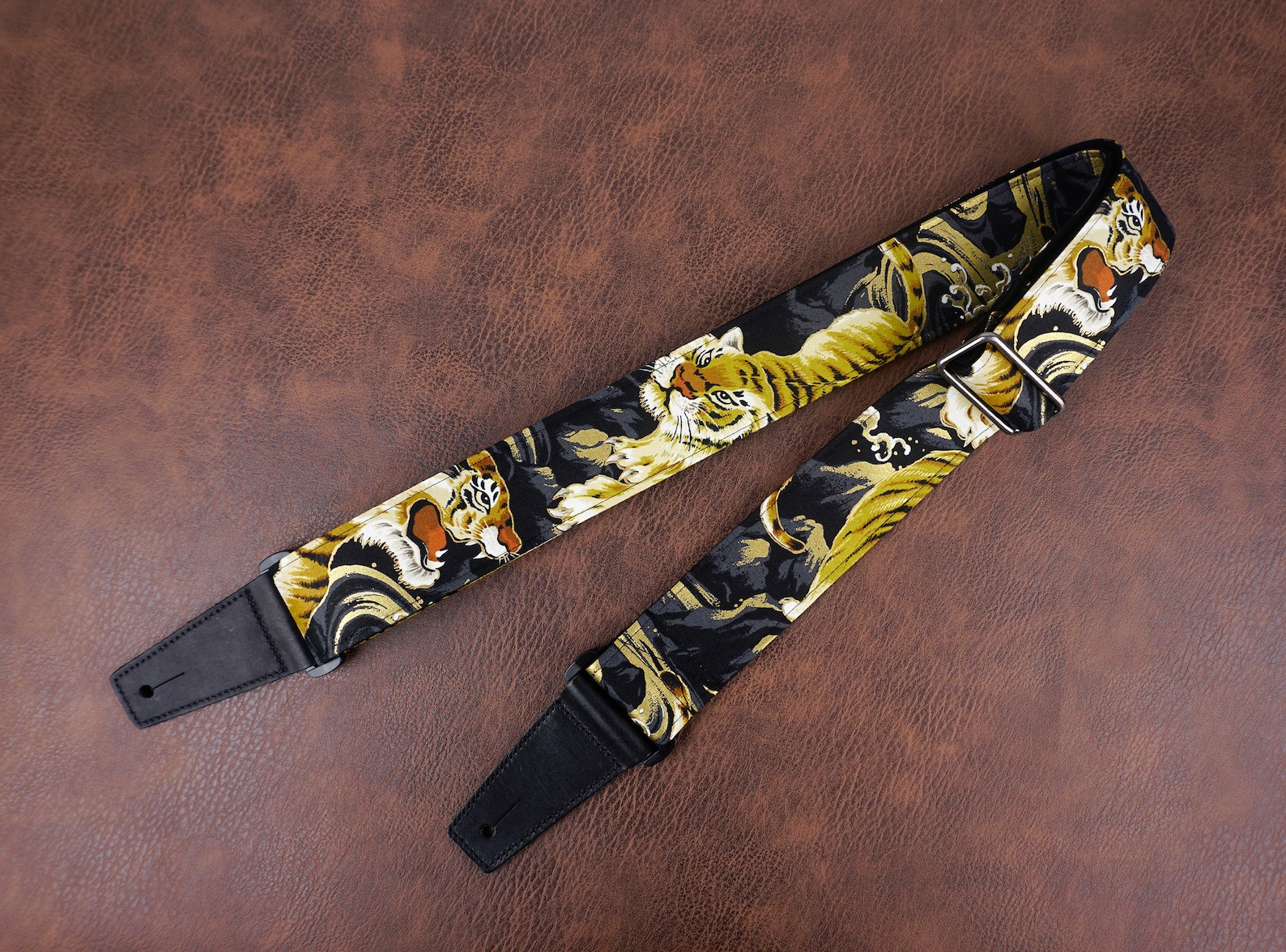 Personalized Tiger Guitar Strap With Leather Ends Graduation Etsy
