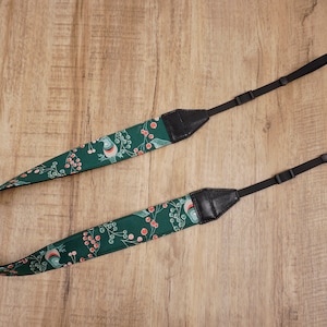 Personalisierter handgemachter Kameragurt mit Schnellverschluss Grün Vogel und Obst | nikon Kameragurt | Canon Kameragurt | dslr Kameragurte |