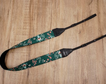 personalized handmade quick-release Green Bird and Fruit camera strap | nikon camera strap | canon camera strap | dslr camera straps |