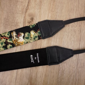 handmade vintage tiger camera strap with leather ends for canon/nikon/sony, dslr camera strap, image 4