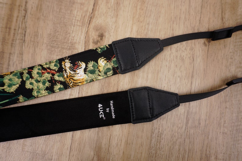 handmade vintage tiger camera strap with leather ends for canon/nikon/sony, dslr camera strap, image 4