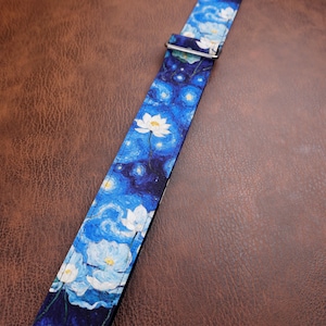Personalized floral garden guitar strap, lotus, butterfly,leather ends for acoustic guitar, electric guitar and bass, mothers day gift image 4