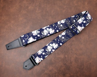 Personalized flower guitar strap with leather ends for acoustic guitar, electric and bass guitar, graduation gift