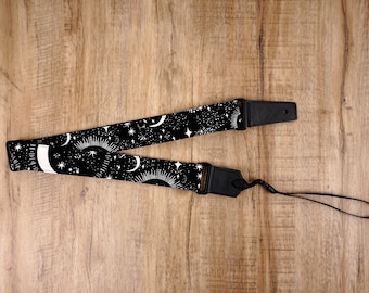 Gepersonaliseerde moon star glow in the dark ukelele schouderband met leren uiteinden