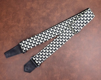 Personalized ghost guitar strap with leather ends