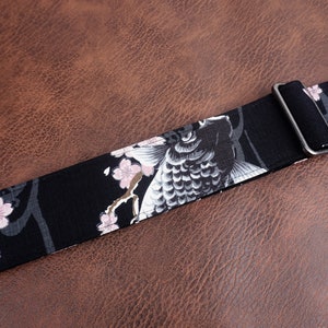 Personalized koi fish and sakura guitar strap with leather ends image 6