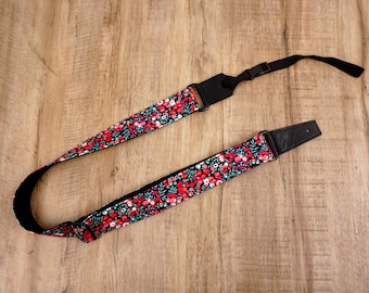 Personalized red berry ukulele strap with leather ends | guitalele strap, mothers day gift