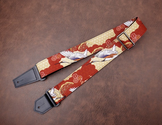 Personalized fly crane guitar strap with leather ends for acoustic guitar, electric and bass guitar, graduation gift