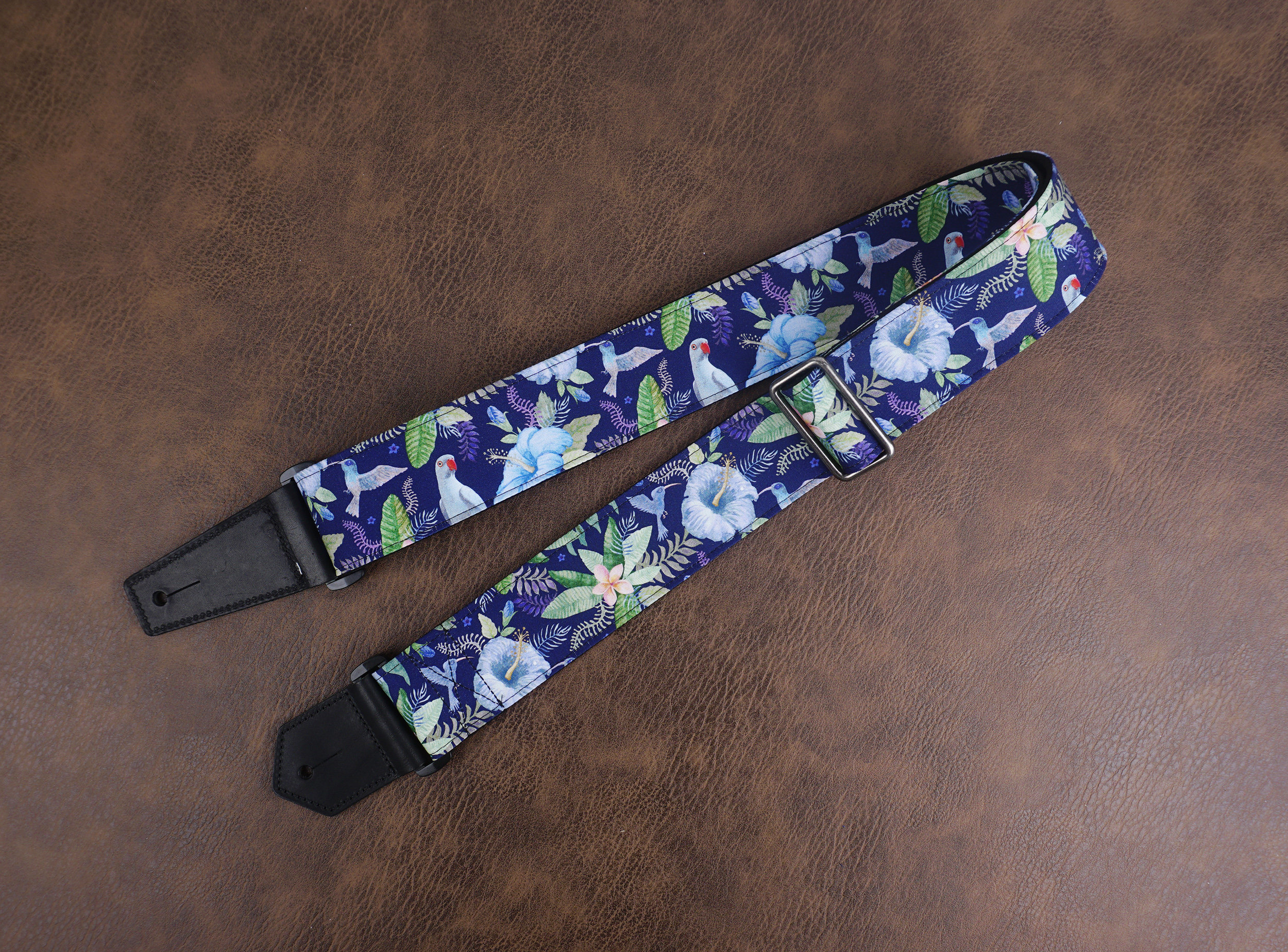 Personalized hummingbird guitar strap with leather ends for Etsy