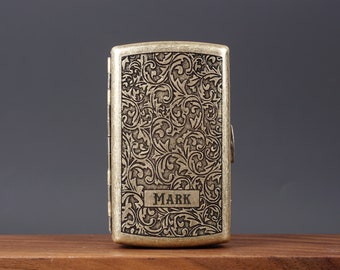 Personalized engraved brass cigarette case for 12 cigarettes, 85mm Cigarette Box, Metal Cigarette Holder, Father Gift, Gift for him/her