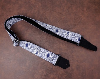 Personalized shark guitar strap with leather ends for acoustic guitar, electric and bass guitar