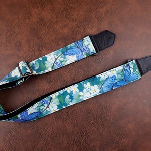 Personalized floral garden guitar strap, lotus, butterfly,leather ends for acoustic guitar, electric guitar and bass, mothers day gift blossom&butterfly
