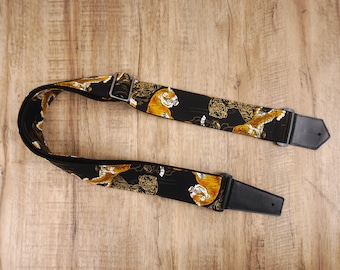 Personalized tiger guitar strap with leather ends, graduation gift