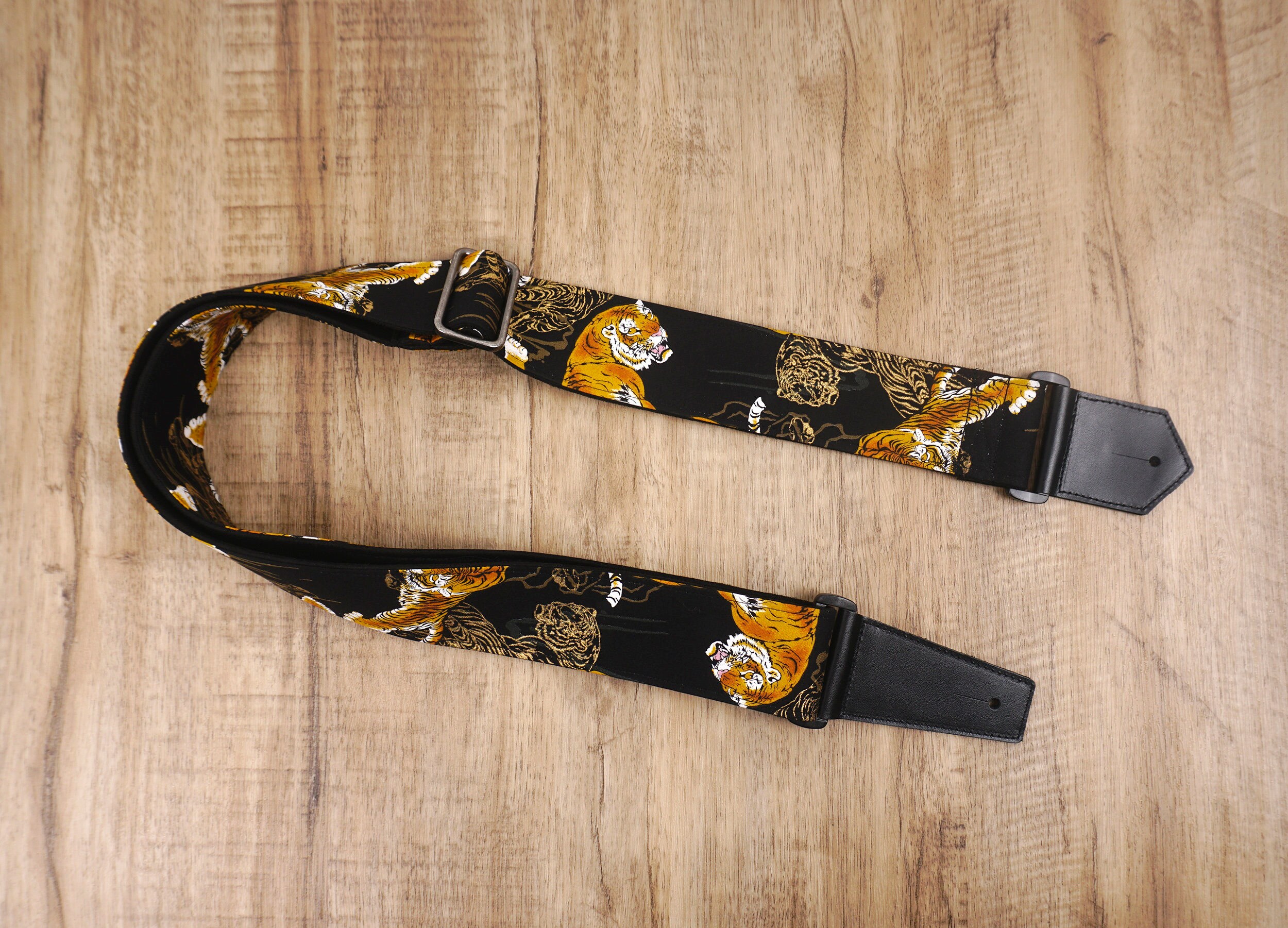 Personalized Tiger Guitar Strap With Leather Ends Graduation 