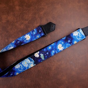 Personalized floral garden guitar strap, lotus, butterfly,leather ends for acoustic guitar, electric guitar and bass, mothers day gift lotus