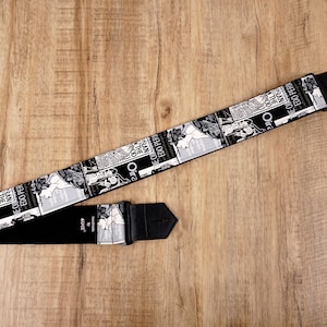 Personalized Japan beauty guitar strap with leather ends on black | girls guitar strap | Japan guitar strap,, graduation gift