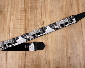 Personalized Japan beauty guitar strap with leather ends on black | girls guitar strap | Japan guitar strap,, graduation gift