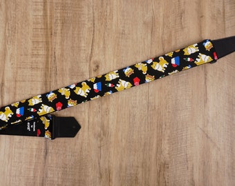 Correa de guitarra personalizada con diseño de perro Akita con extremos de cuero, regalo de graduación