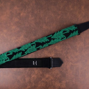 Personalized green trees embroidered guitar strap with leather ends for acoustic guitar, electric guitar and bass guitar