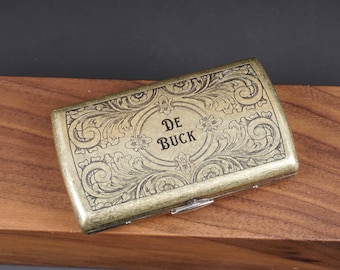 Estuche para cigarrillos de latón grabado personalizado para 12 cigarrillos, caja de cigarrillos vintage de 85 mm