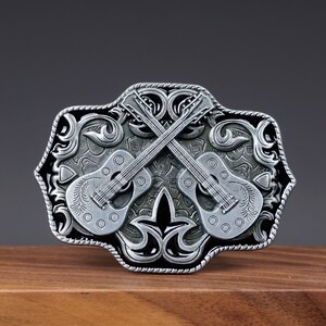 New silver guitars guitar country music western floral filigree Belt buckle Accessories | New Silver Guitars Guitar Country Music  main image 3