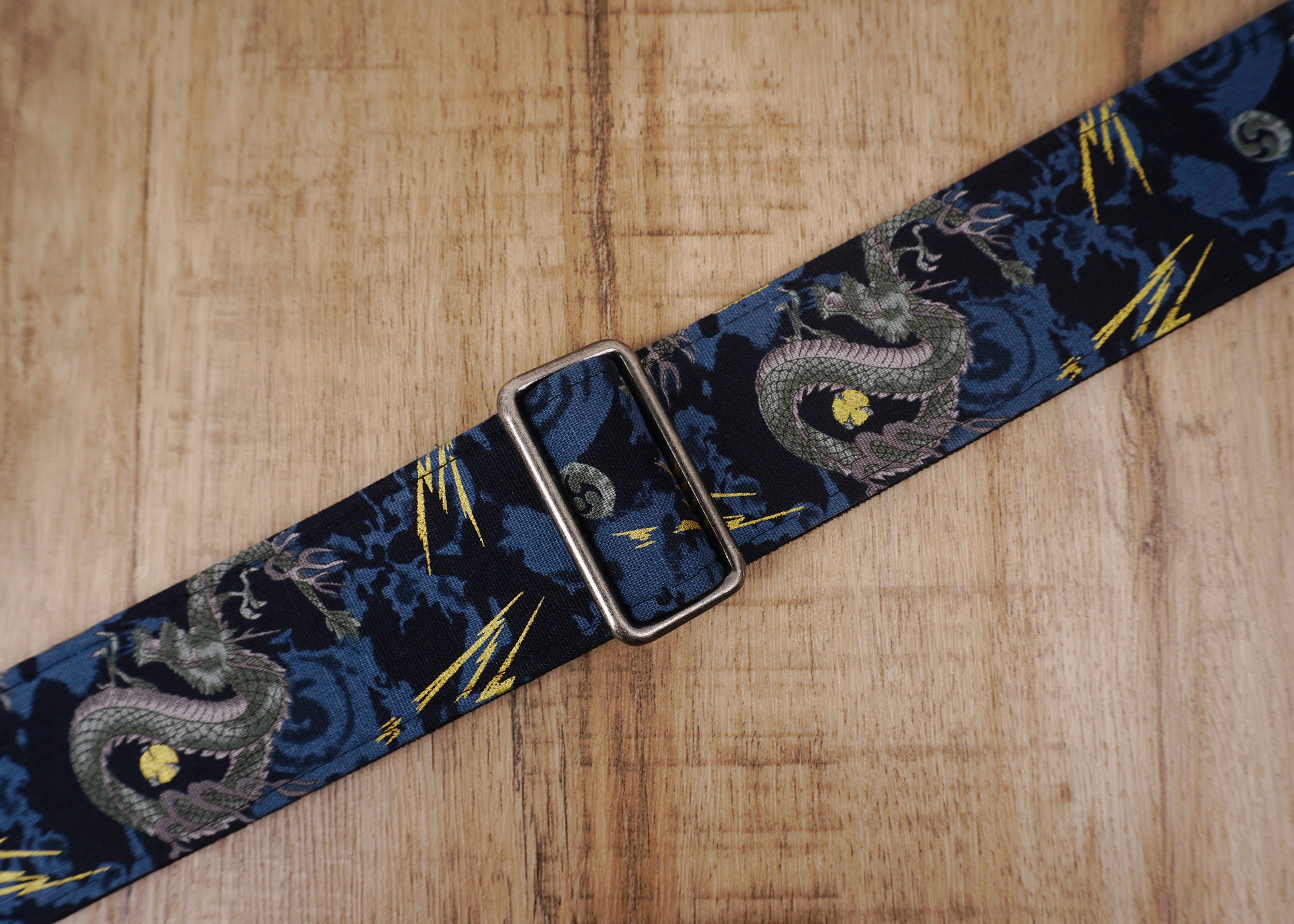 Personalized Lightning Bolt Dragon Guitar Strap With Leather Etsy
