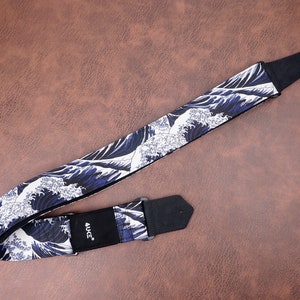 Personalized waves guitar strap with leather ends for acoustic guitar, electric, and bass guitar graduation gift