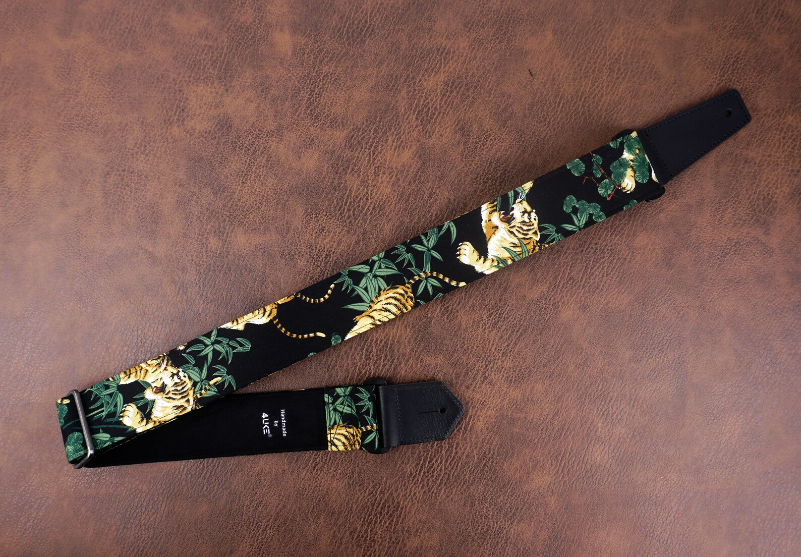 Personalized Tiger Guitar Strap With Leather Ends Graduation Etsy