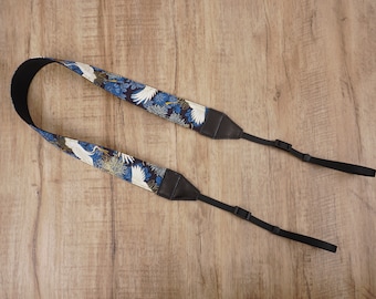 personalized handmade quick-release crane & chrysanthemums camera strap for canon/nikon/sony/fuji/ricoh/pentax/panasonic, dslr camera strap