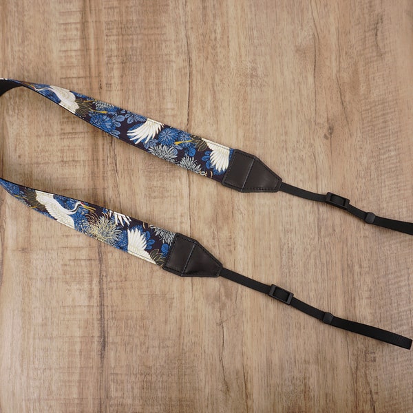 handmade crane and chrysanthemums fabric camera strap for canon/nikon/sony/fuji/ricoh/pentax/panasonic, dslr camera strap