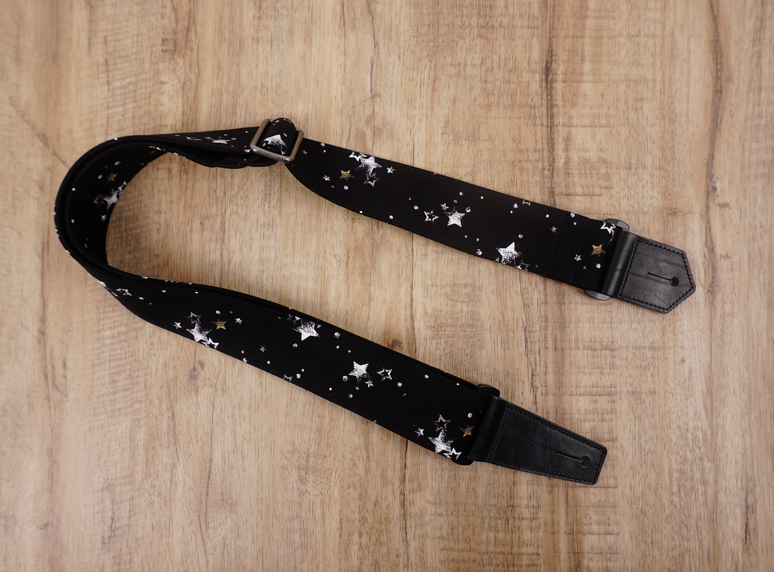 Personalized Star on Black Guitar Strap With Leather Ends for Etsy