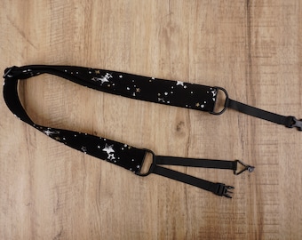 star on black clip on ukulele hook strap with no drilling, no button