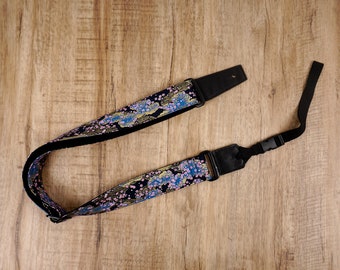 cherry blossom ukulele strap with leather ends,