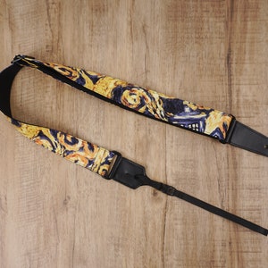 Personalized art painting ukulele shoulder strap with leather ends,