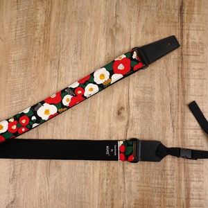 Personalized cat and flower ukulele strap with leather ends, zdjęcie 6