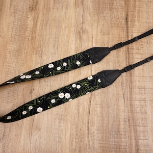 Personalized quick-release white daisy floral printed camera strap for canon/nikon/sony/fuji/ricoh/pentax/panasonic, dslr camera strap