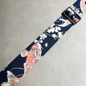 Personalized koi fish and sakura guitar strap with leather ends image 5