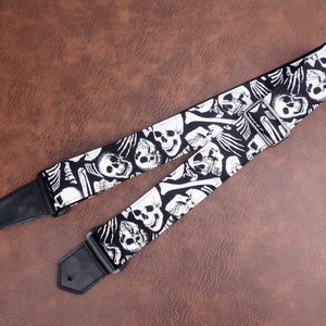 Personalized skull guitar strap with leather ends