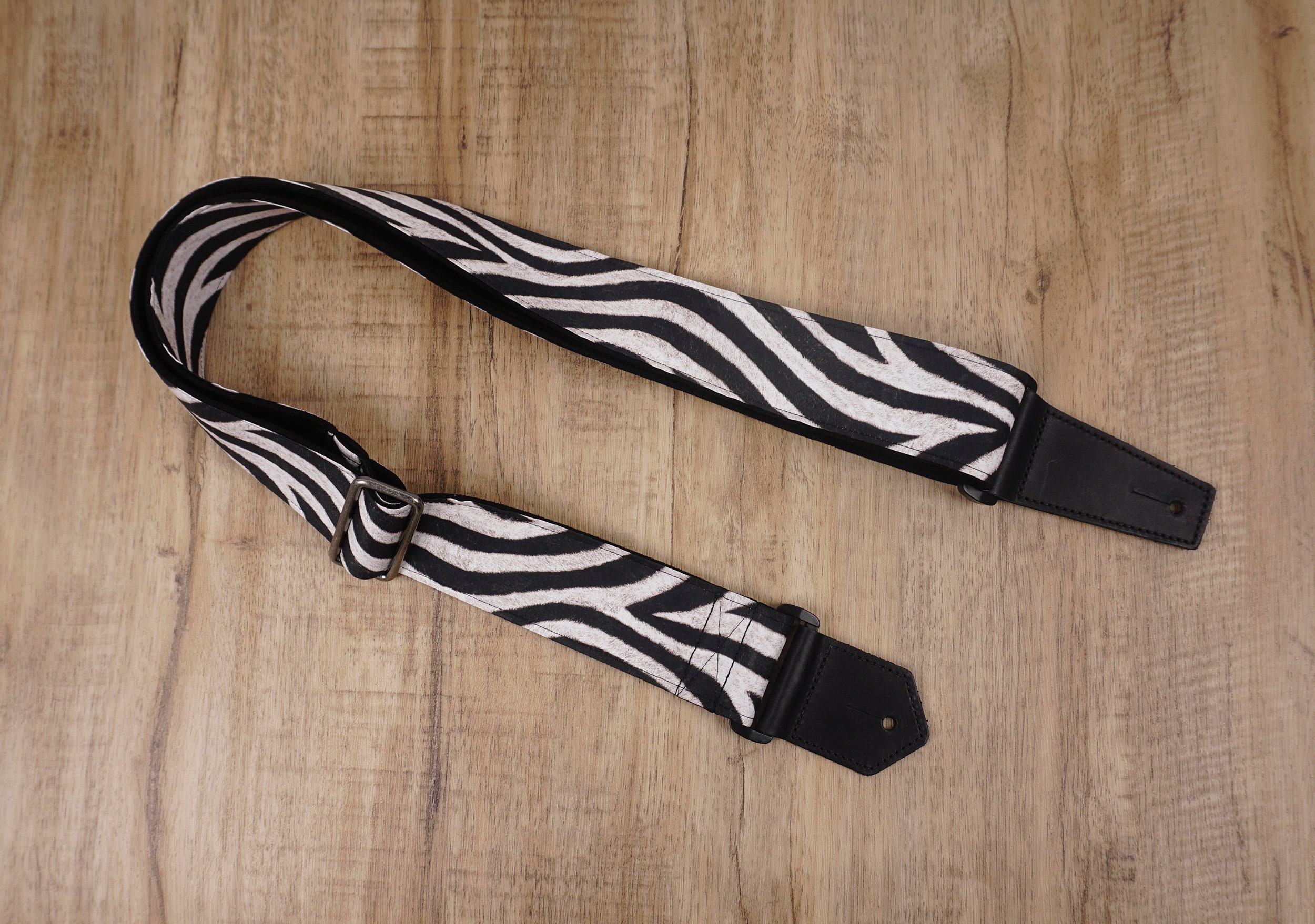 Personalized Zebra Striped Guitar Strap With Leather Ends for Etsy