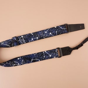 Personalized star glow in the dark ukulele shoulder strap with leather ends, graduation gift