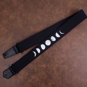Personalized eclipse of the moon guitar strap with leather ends for acoustic guitar, electric, and bass guitar, graduation gift