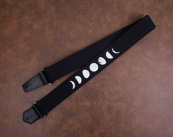Personalized eclipse of the moon guitar strap with leather ends for acoustic guitar, electric, and bass guitar, graduation gift